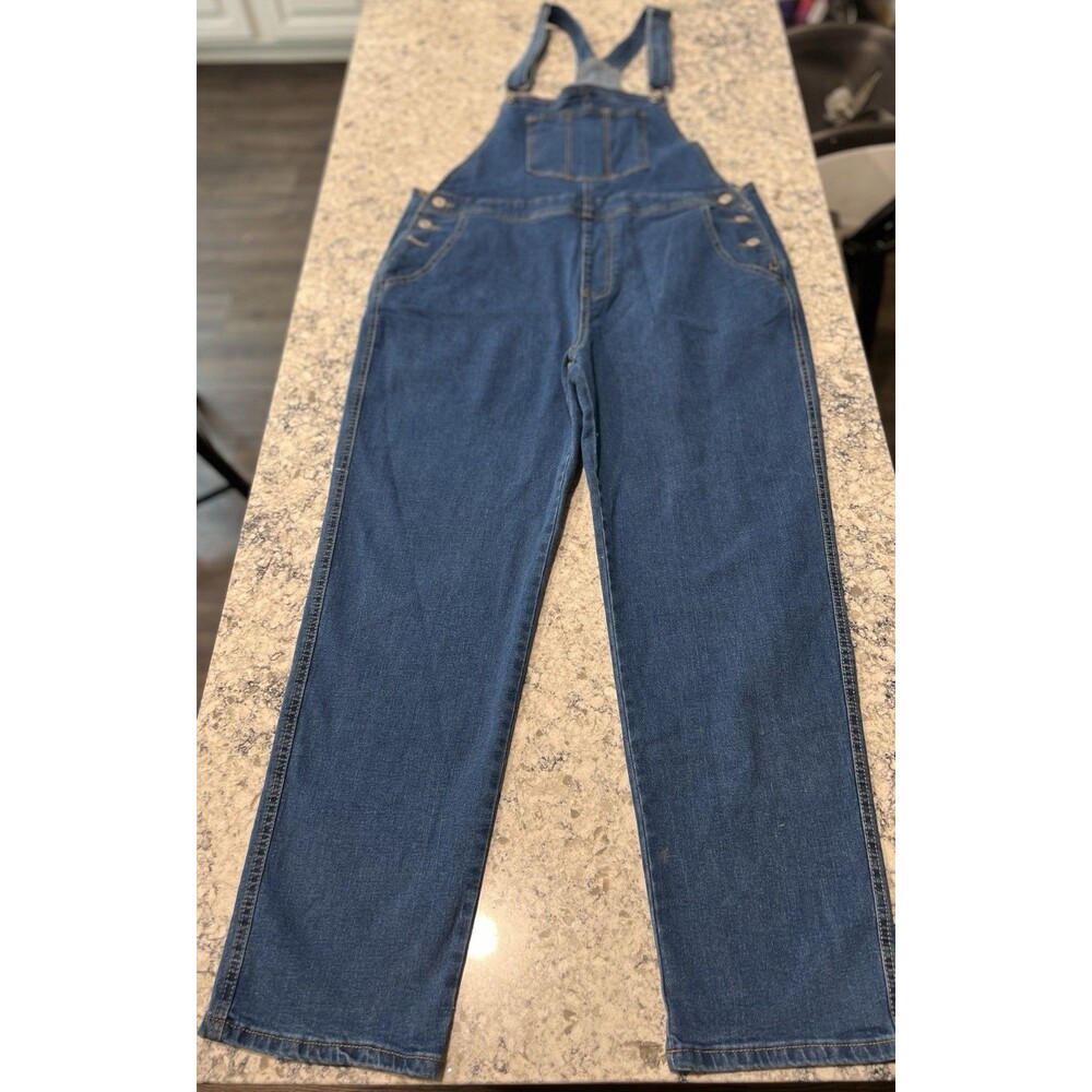 luvamia Women's Blue Denim Overall Jumpsuit Straight Leg Adjustable Strap XL